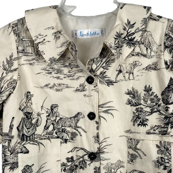 Toddler Girls Cotton Button Front Jacket Size 4T Ivory Black Terricloth - Picture 5 of 6